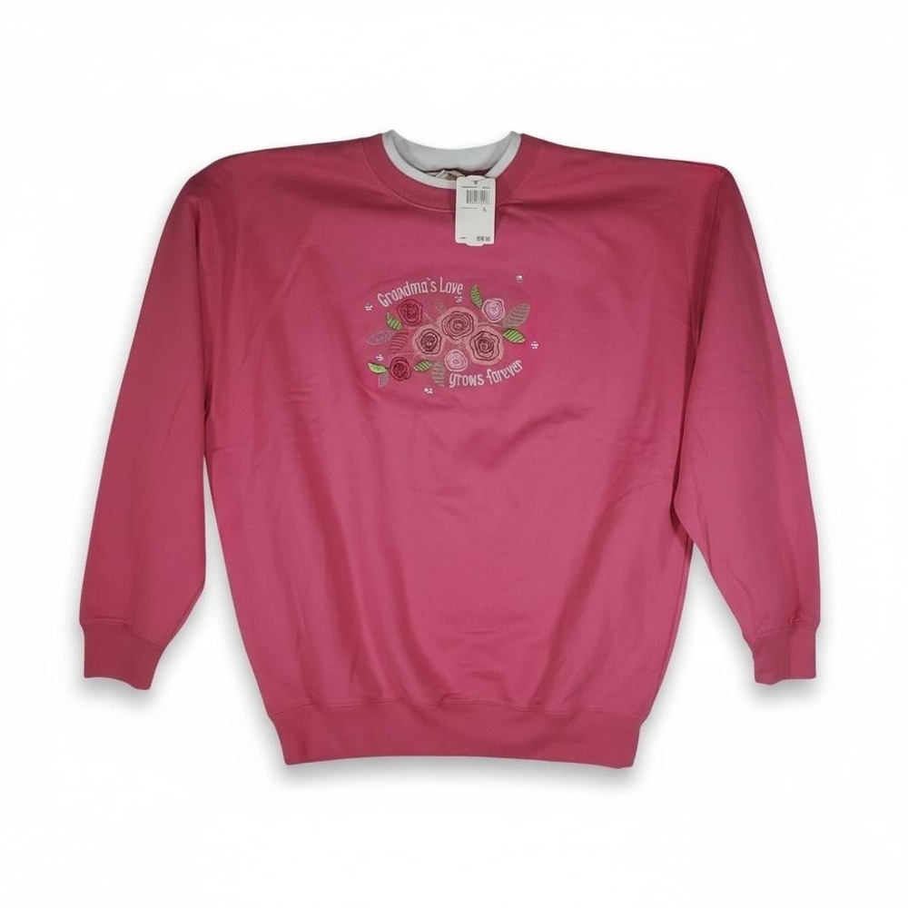M&C‎ Sportswear Shirt Womens Large Pink Grandma Love Grows Roses Embroidered